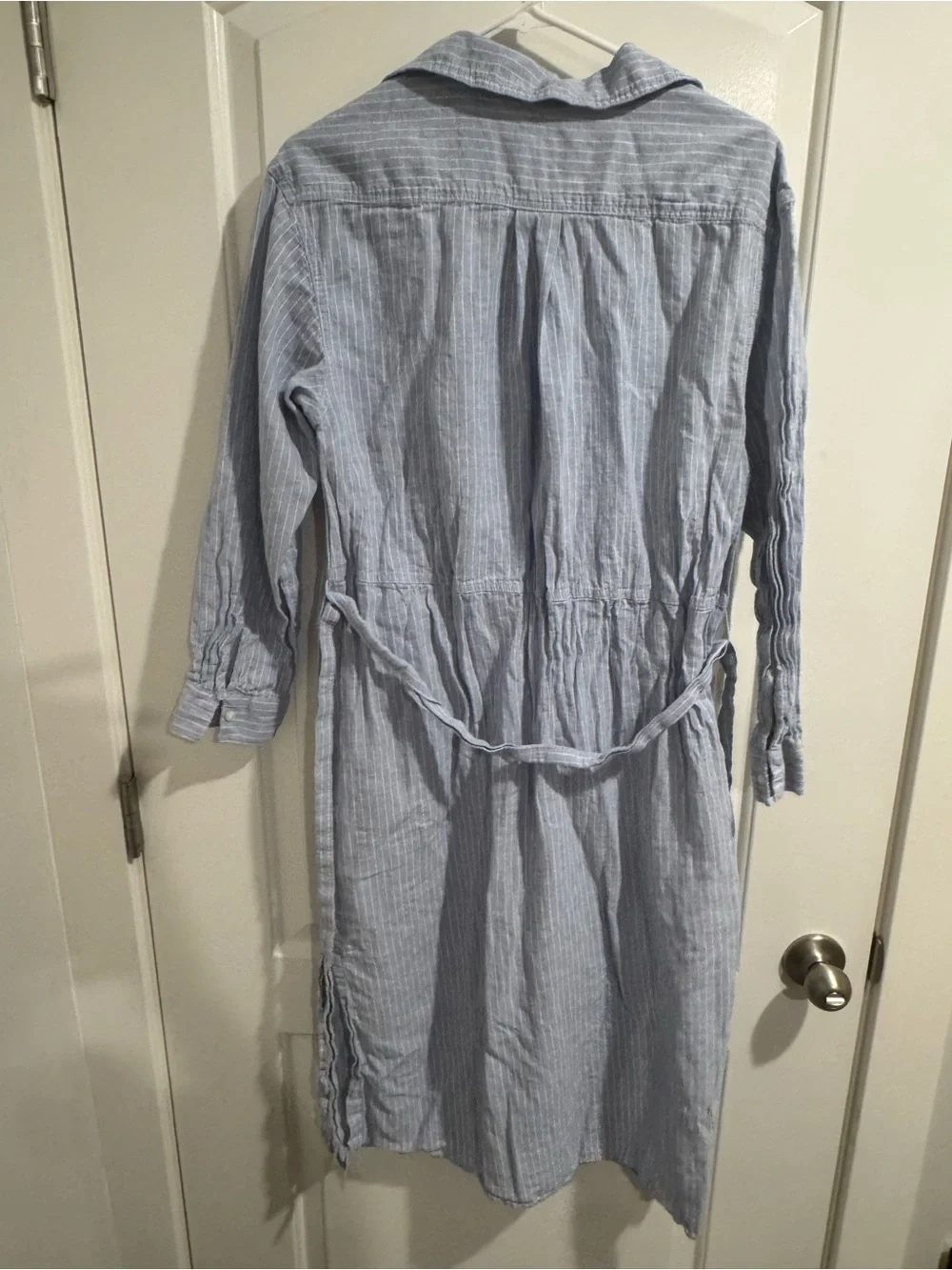 H&M Light Blue Striped tied Midi Shirt Dress